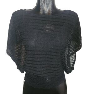 Eclipse Black Mesh Short Drop Sleeve Top with Attached Tank Top S
